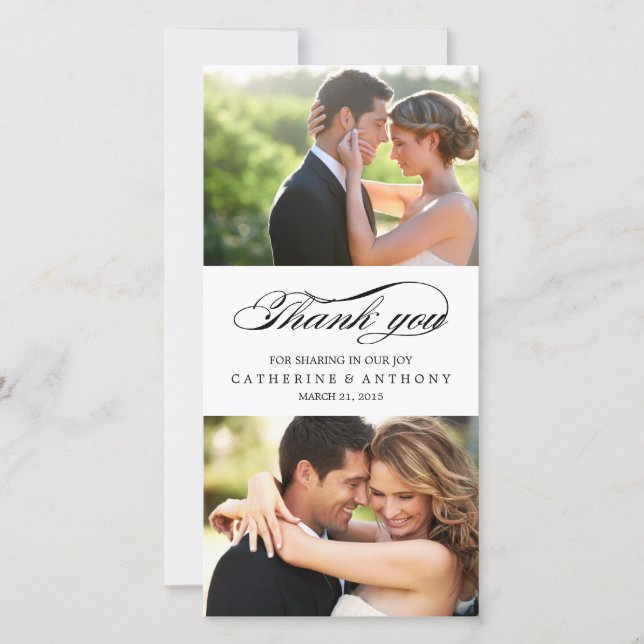 Enkelt Elegant bröllop Tack - Vit Kort (Framsida)
