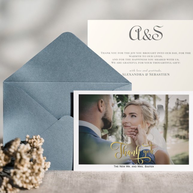 Enkelt Elegant-calligrafi Monogram Bröllop-foto Tack Kort (Skapare uppladdad)