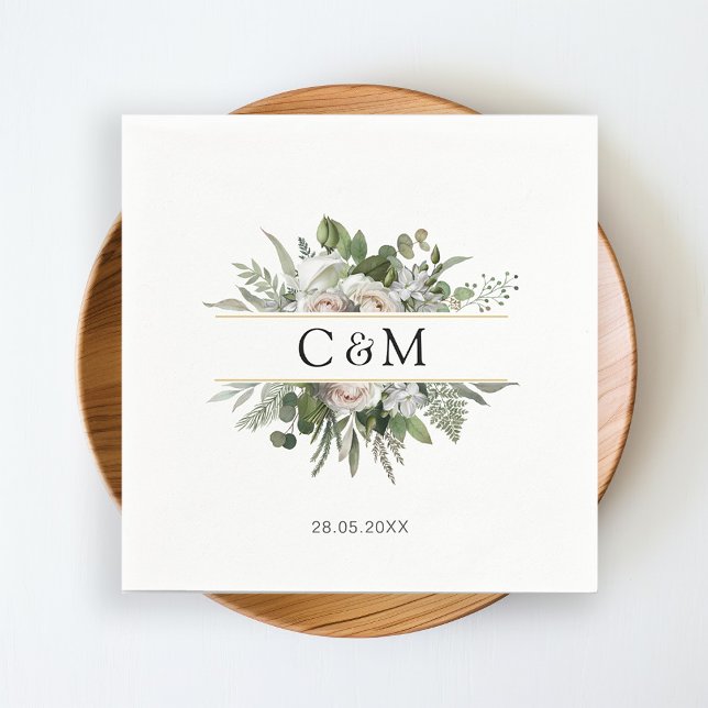 Enkelt, elegant eucalyptus Vit ros Pappersservett (Skapare uppladdad)