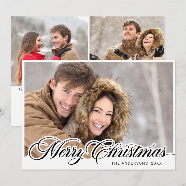 Enkelt Elegant God jul 3 PHOTO Hälsning Julkort (Fram/baksida)