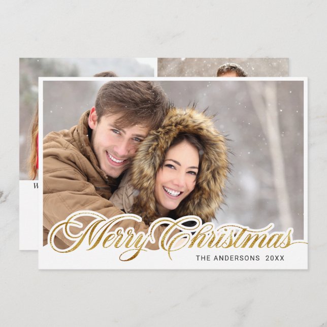 Enkelt Elegant God jul 3 PHOTO Hälsning Julkort (Fram/baksida)