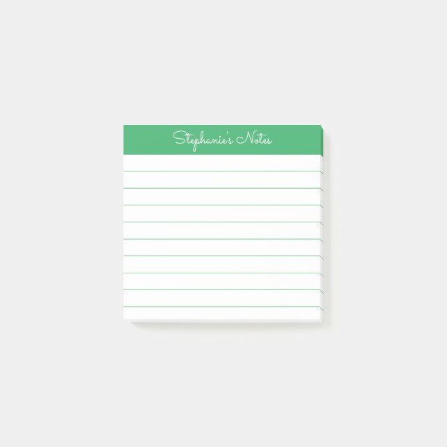 Enkelt Elegant Grönt Personligt Linjerat Post-it Block (Framsida)