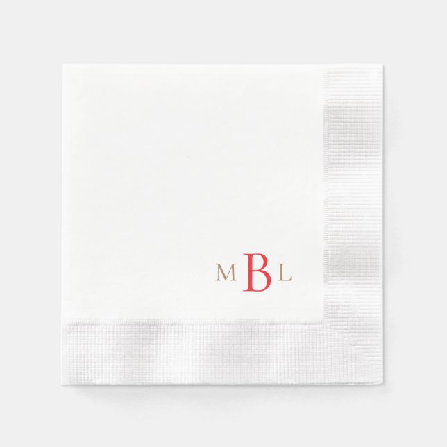 Enkelt Elegant Guld & Rött Monogram Präglat Pappersservett (Framsidan)