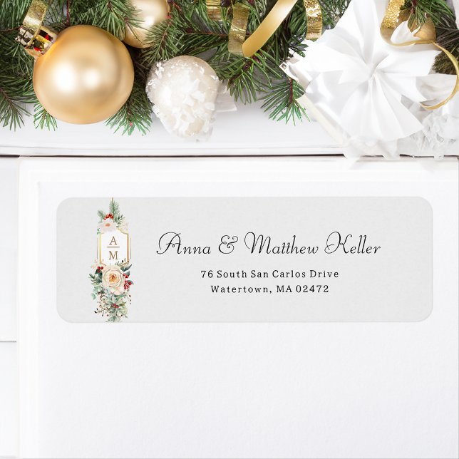 Enkelt Elegant Juli Blommigt Monogram Returadress Etikett (Skapare uppladdad)