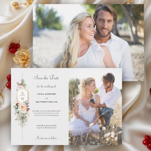 Enkelt Elegant Juli Blommigt Monogram Spara Datumet