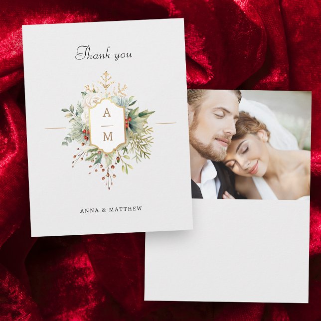 Enkelt Elegant Juli Blommigt Monogram Tack Kort (Skapare uppladdad)