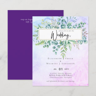 Enkelt Elegant Lila Blue Eucalyptus BUDGET Invit