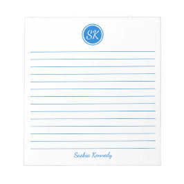 Enkelt Elegant Medium Blue Lining Monogram Namn Anteckningsblock