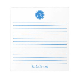 Enkelt Elegant Medium Blue Lining Monogram Namn Anteckningsblock