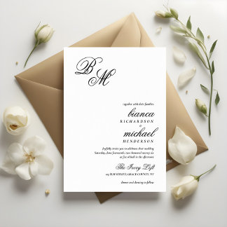Enkelt Elegant Monogram Calligraphy Bröllop Inbjudningar