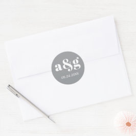 Enkelt, elegant monogram grått bröllop runt klistermärke