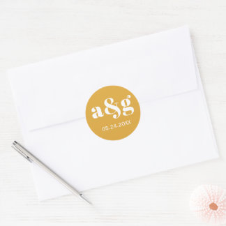Enkelt, elegant monogram senap gult bröllop runt klistermärke
