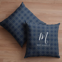 Enkelt Elegant Navy Blue Silver Snowflake Monogram