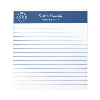 Enkelt Elegant Navy Lining Monogram Business Anteckningsblock