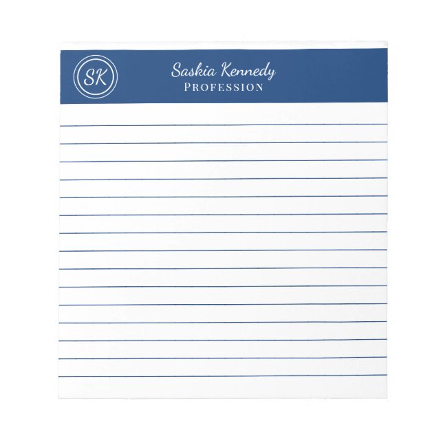 Enkelt Elegant Navy Lining Monogram Business Anteckningsblock (Framsida)