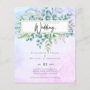 Enkelt Elegant PurpleBlue Eucalyptus BUDGET Inbjud Flygblad