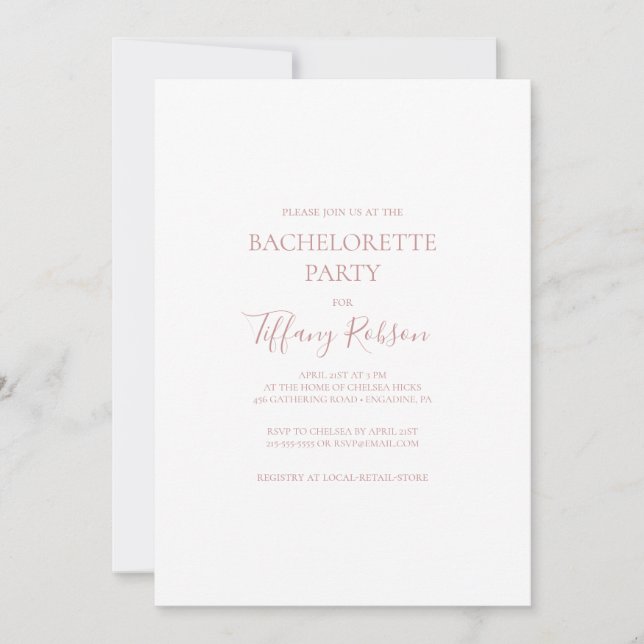Enkelt Elegant Ro Guld Bachelorette Party Inbjudningar (Framsida)