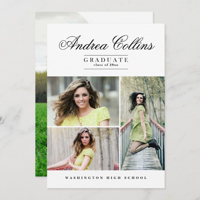 Enkelt & Elegant Student, Studenten-meddelande Inbjudningar (Fram/baksida)