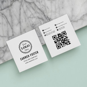 Enkelt Elegant Svart och Vitt Logo Fyrkantigt Visitkort