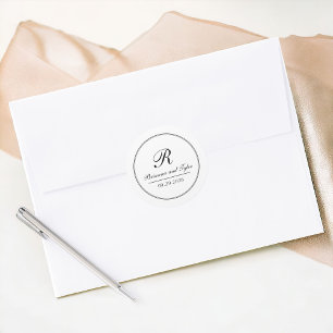 Enkelt Elegant Traditional Bröllop Monogram Runt Klistermärke