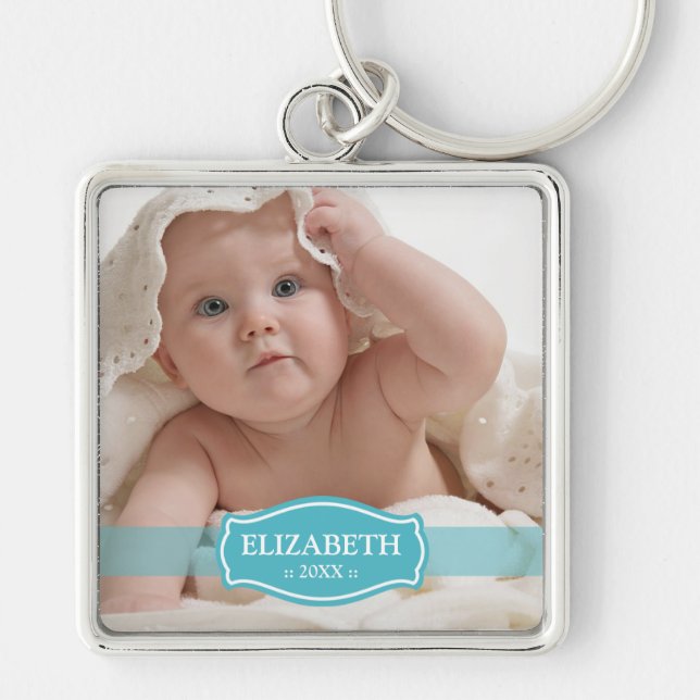 Enkelt eleganta mommys Keychain (aqua) Fyrkantig Silverfärgad Nyckelring (Framsidan)