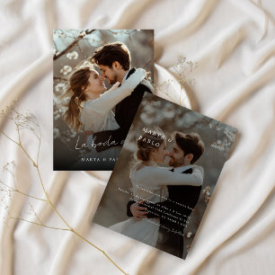 Enkelt Elegante Boda Spanska Bröllop Photo Overlay Inbjudningar