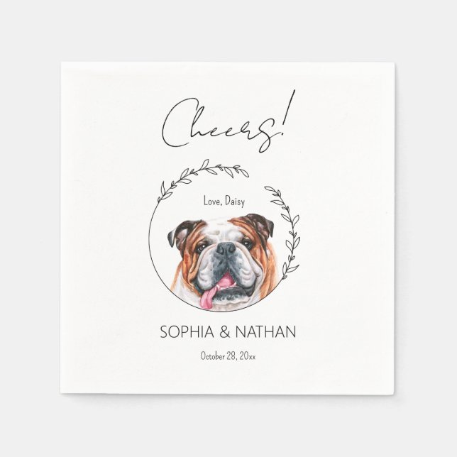 Enkelt engelska Bulldog Hund Bröllop Cocktail Pappersservett (Framsidan)