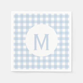 Enkelt, enkelt, enfärgat Denim Blue Gingham Monogr Pappersservett