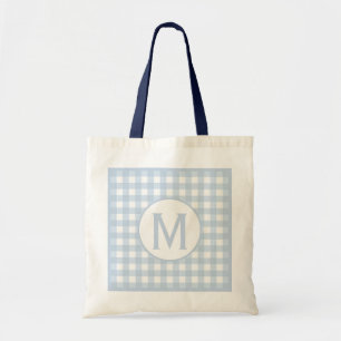 Enkelt, enkelt, enfärgat Denim Blue Gingham Monogr Tygkasse