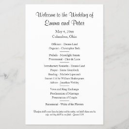 Enkelt ensidigt Pappert Bröllopsprogram i halvlaka