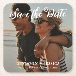 Enkelt ett foto Bröllop spara datum Underlägg Papper Kvadrat