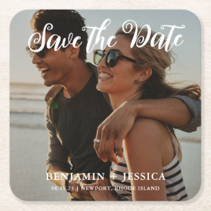 Enkelt ett foto Bröllop spara datum Underlägg Papper Kvadrat