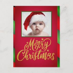Enkelt ett foto Röd och Grönt Rand jul Helg Vykort