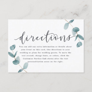 Enkelt Eucalyptus Calligraphy Bröllop Directions Tilläggskort