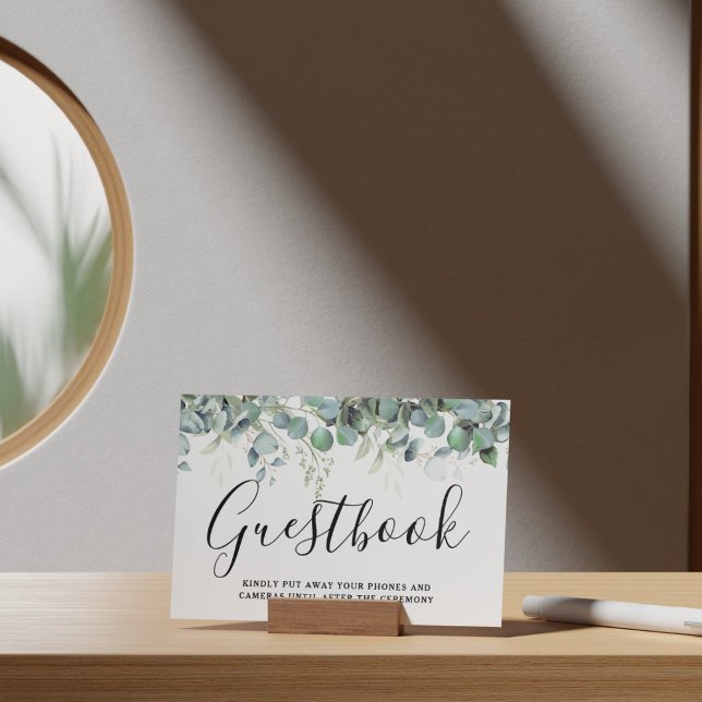 Enkelt Eucalyptus Greenery Bröllop Guestbook-tecke Poster (Simple Eucalyptus Greenery Wedding Party Supplies)