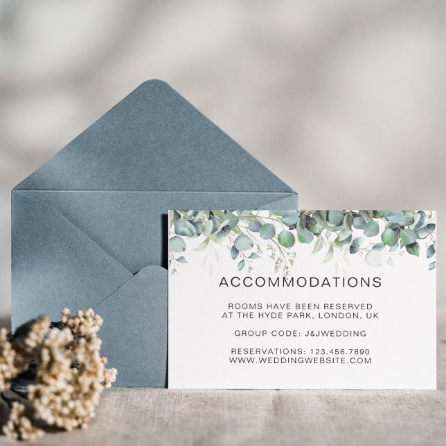 Enkelt eukalyptus Greenery Hotel Acomodation Card Tilläggskort (Simple Eucalyptus Greenery Wedding Party Supplies)