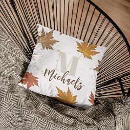 Enkelt fall Autumn Foliage Höst löv Monogram  Kudde