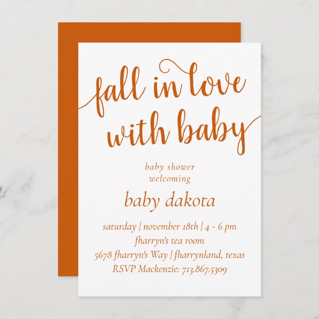 Enkelt fall i Kärlek med Baby | Dusty Burnt Orange Inbjudningar (Fram/baksida)