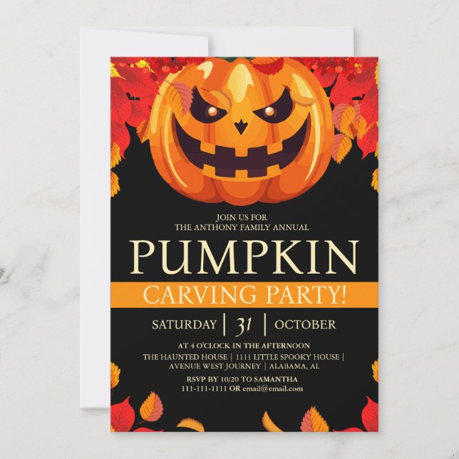 Enkelt fall Pumpkin Carving Party Halloween Spooky Inbjudningar (Framsida)