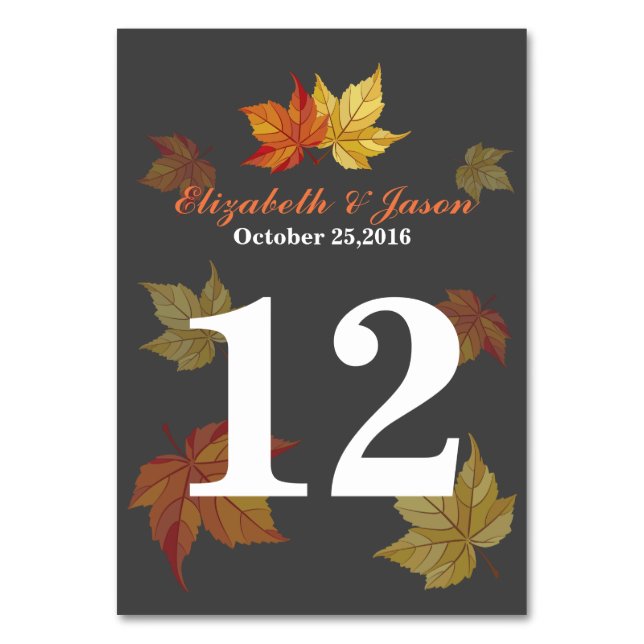 Enkelt fallande maple Löv Bröllop Bord Bordsnummer (Framsidan)