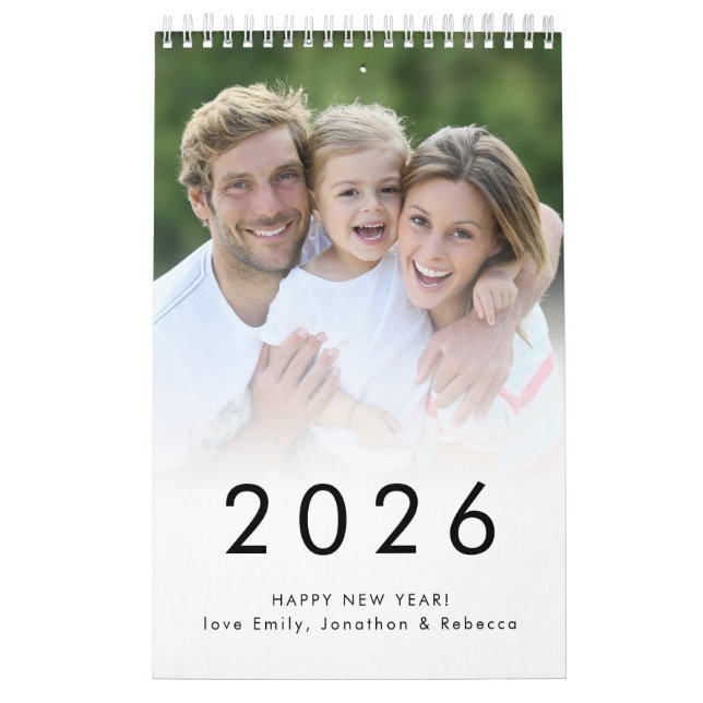 Enkelt familjefoto per månad Namn 2026 Kalender (Omslag)