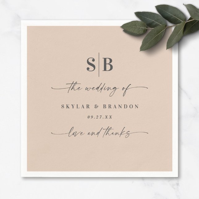 Enkelt Färg Champagne Monogrammed Bröllop Pappersservett (Skapare uppladdad)