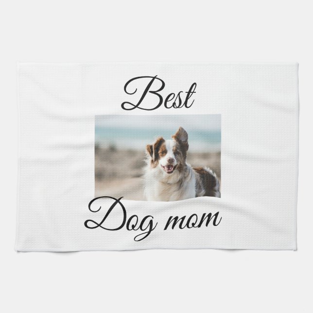 Enkelt färgat djur tillför namn foto hund mamma-gå kökshandduk (Horisontell)