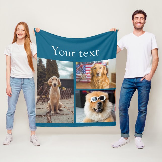 Enkelt färgat djur tillför namn fotokollage fleecefilt (På plats)