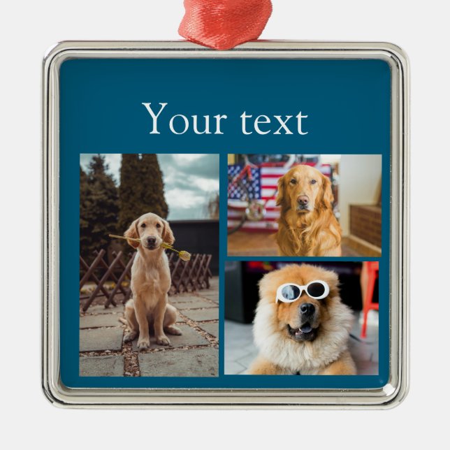 Enkelt färgat djur tillför namn fotokollage julgransprydnad metall (Framsidan)