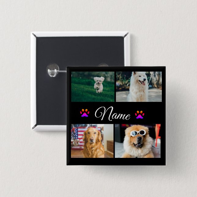 Enkelt färgat djur tillför namn fotokollage knapp (Framsida & baksida)