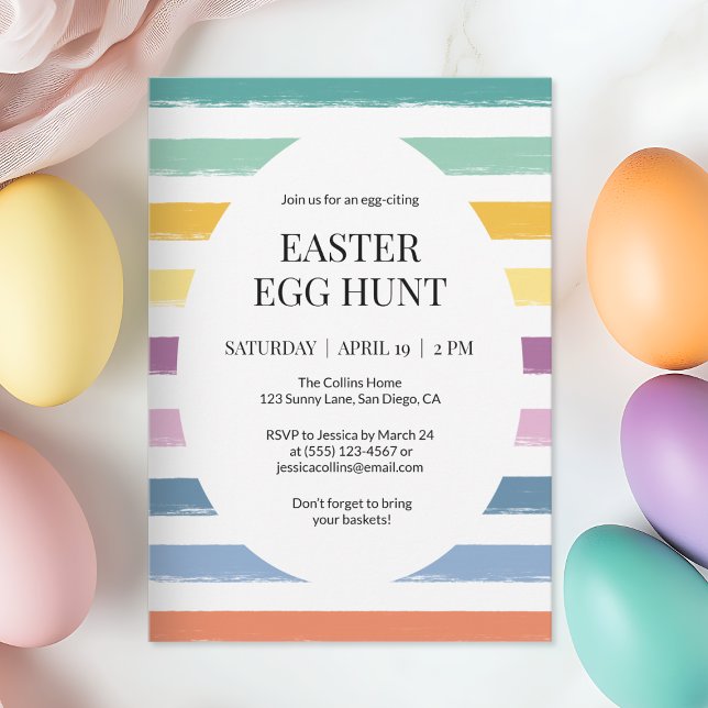 Enkelt färgat Påskägg Hunt Stripe Cute Party Inbjudningar (Simple Colorful Easter Egg Hunt Striped Cute Party Invitation)