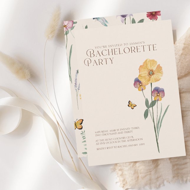 Enkelt färgat Wildblomma Bachelorette Party Inbjudningar (Simple Colorful Wildflower Floral Wedding Bachelorette Party Invitation)