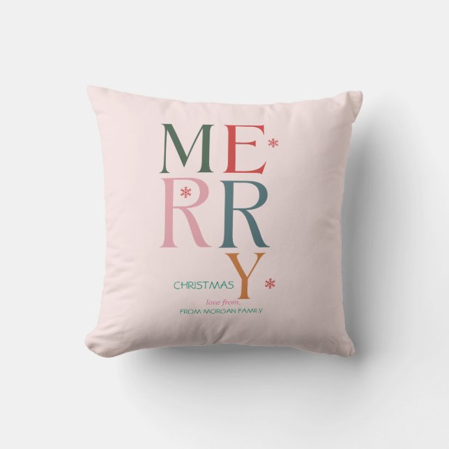 Enkelt Färgglatt God Jul Rosa Kudde (Framsida)