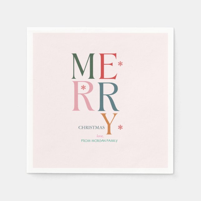 Enkelt färgglatt God Jul rosa Pappersservett (Framsidan)